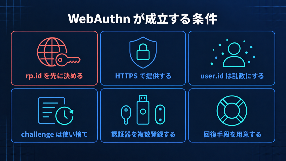 WebAuthn が成立する 6 つの条件を 1 枚にまとめた復習カード